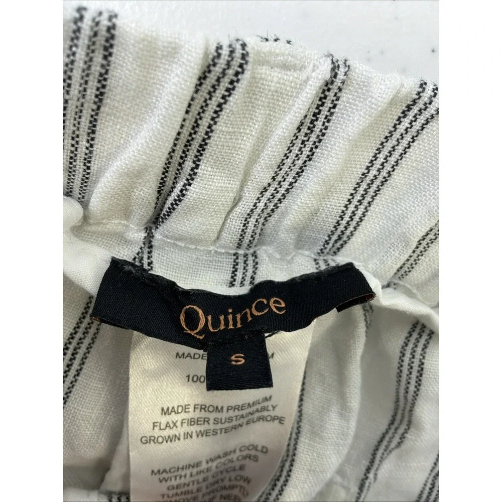 Quince 100% European Linen Pants Oatmeal Black Stripe Small S Travel Office